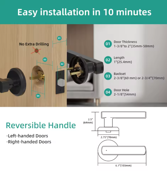 Viladepot Smart Lock Fingerprint Door Lock App Control Passcode Unlock Electronic Touchscreen Keypad