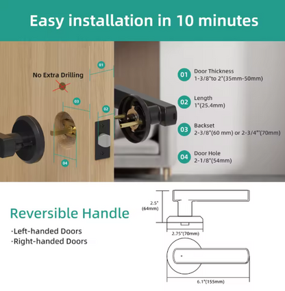 Viladepot Smart Lock Fingerprint Door Lock App Control Passcode Unlock Electronic Touchscreen Keypad